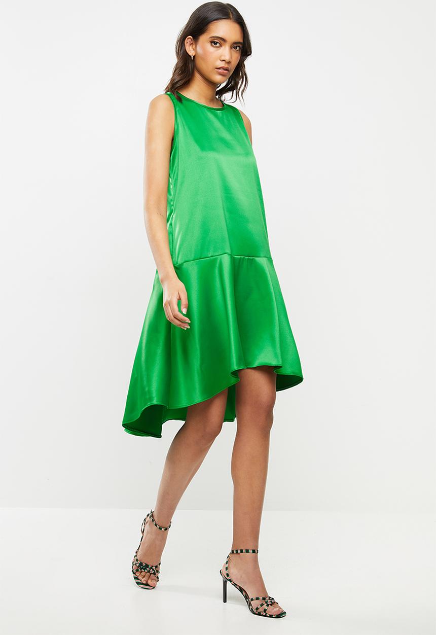VELVET - Ducchess satin dropped waist sleeveless dress - green