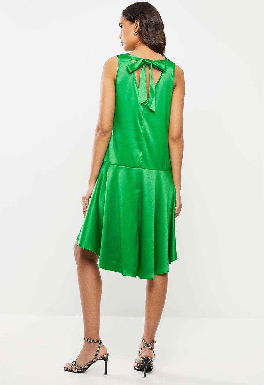 VELVET - Ducchess satin dropped waist sleeveless dress - green