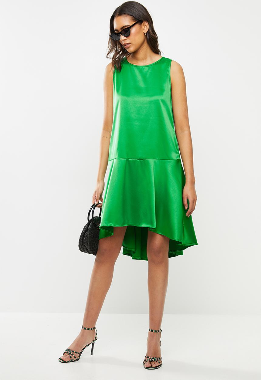 VELVET - Ducchess satin dropped waist sleeveless dress - green