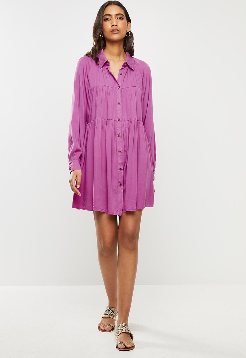 Glamorous - Tiered long sleeve dress - purple 