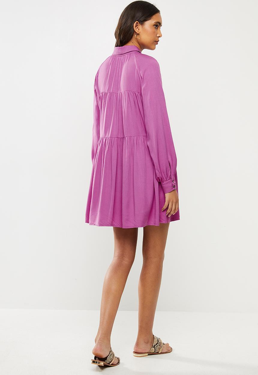 Glamorous - Tiered long sleeve dress - purple 