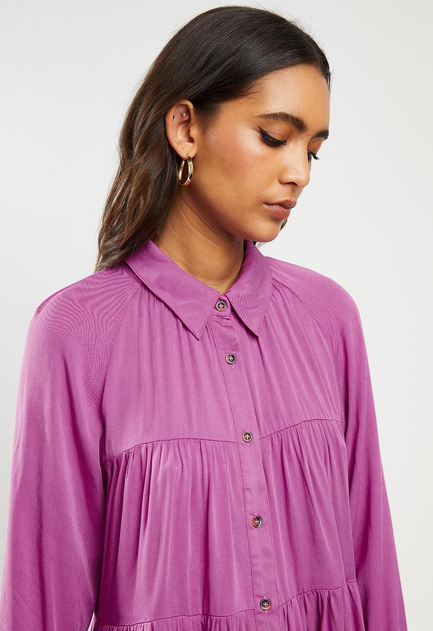 Glamorous - Tiered long sleeve dress - purple 