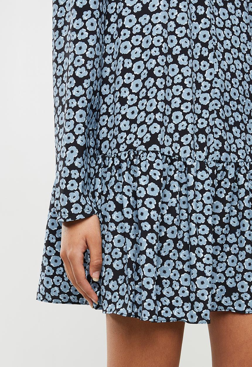 Glamorous - Dusty blue mini floral drop waist dress - blue & black