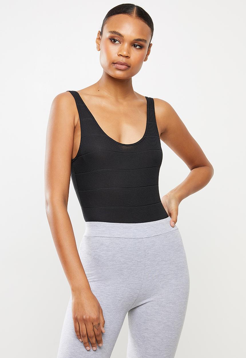 Missguided - Bandage light weight scoop neck bodysuit - black
