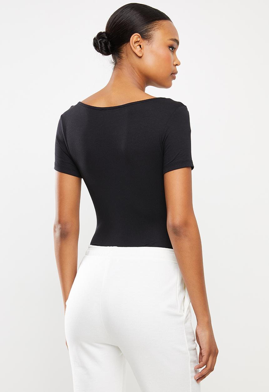 Missguided - Popper short sleeve bodysuit - black