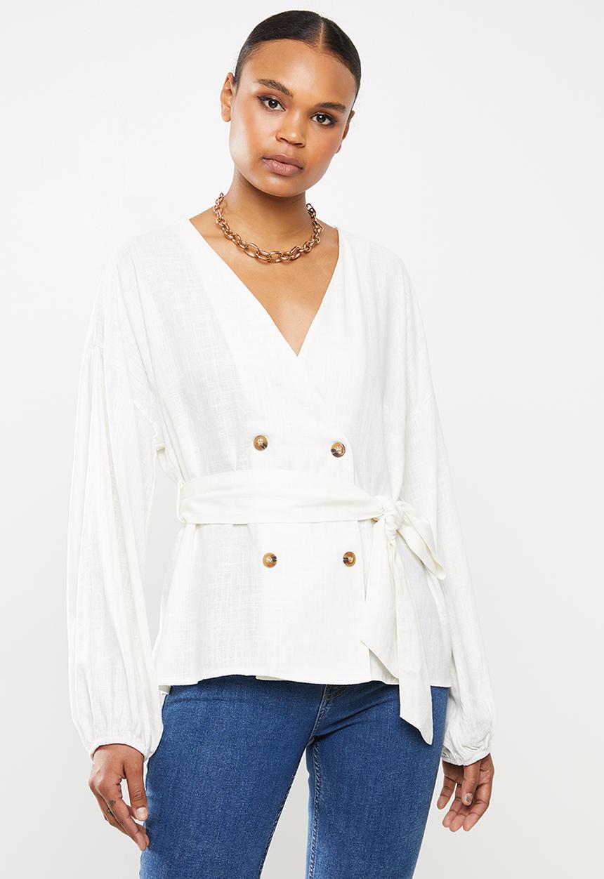 Missguided - Belted longline shirt - white