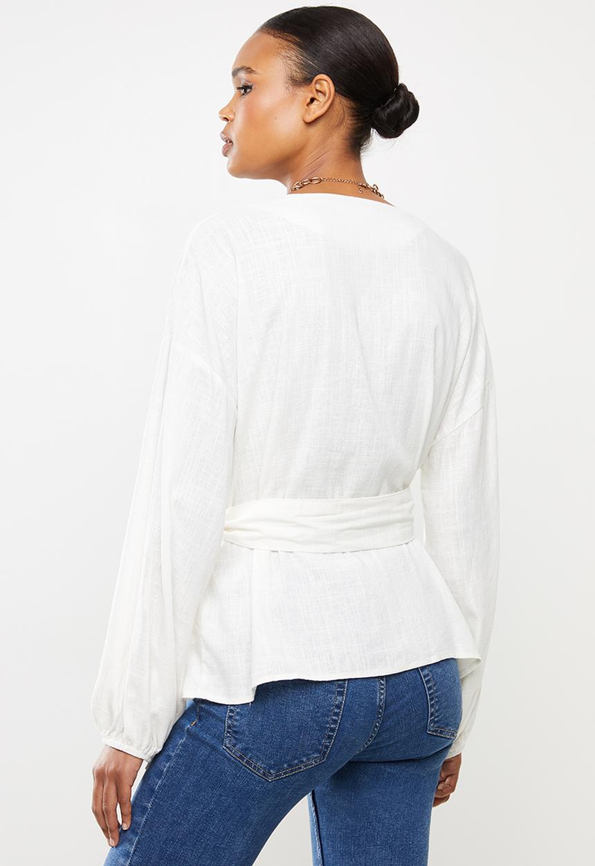 Missguided - Belted longline shirt - white