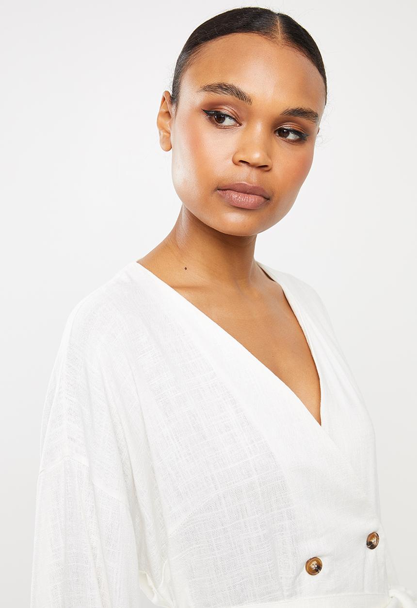 Missguided - Belted longline shirt - white