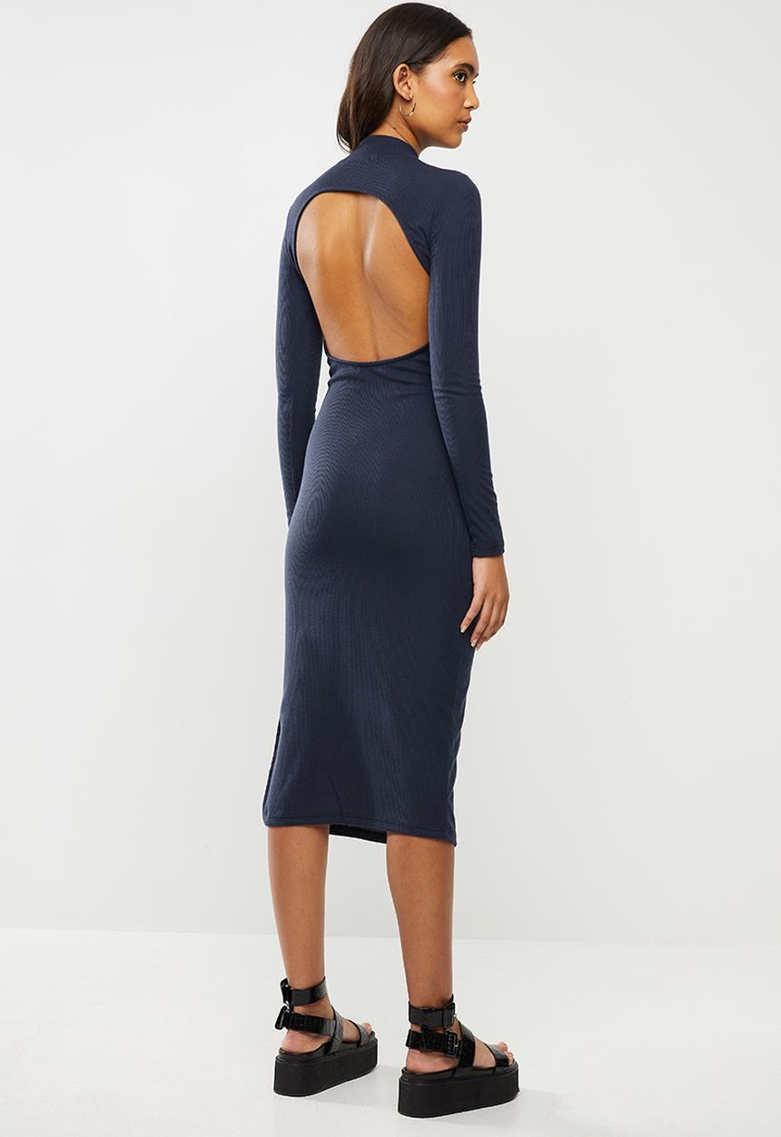 Glamorous - Bodycon turtle neck midi with slit - navy