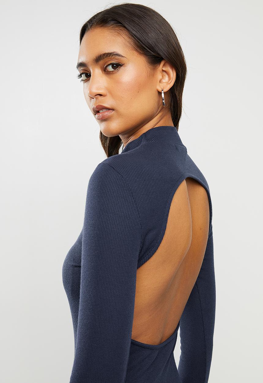 Glamorous - Bodycon turtle neck midi with slit - navy
