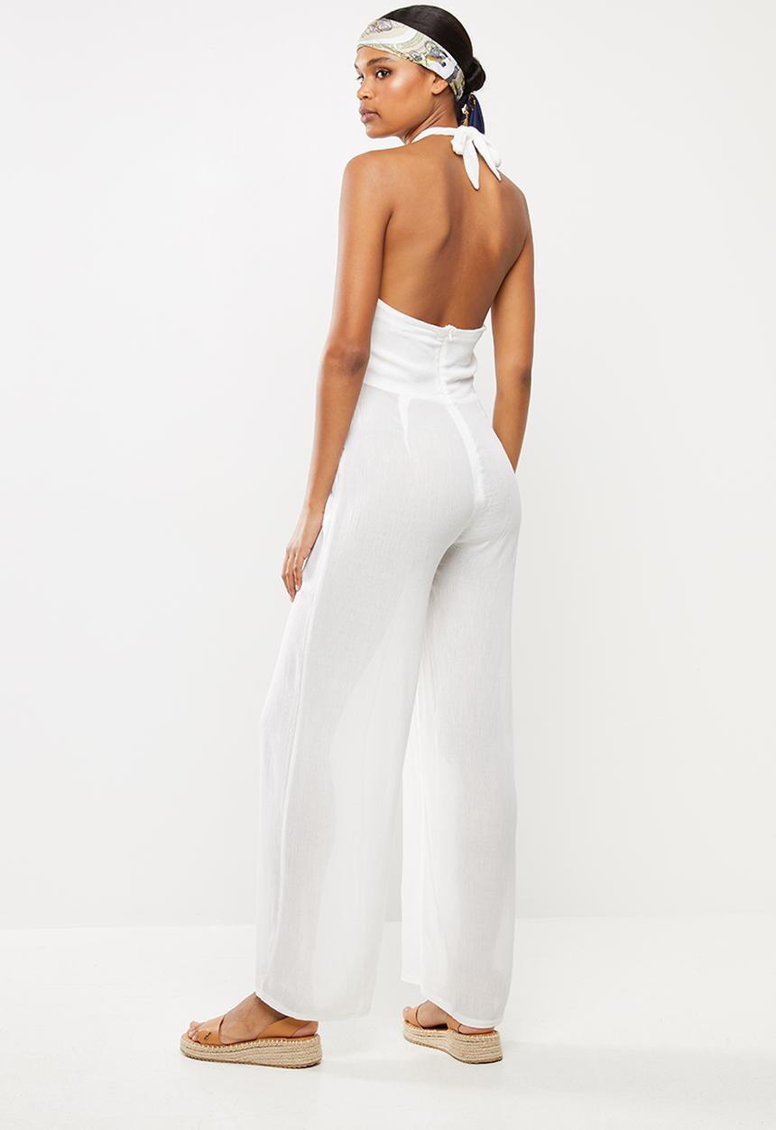 Missguided - Cheesecloth wrap front jumpsuit - white