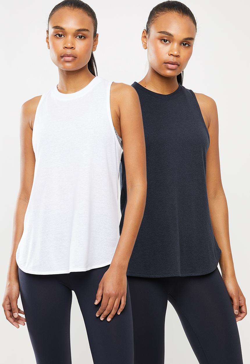 Cotton On - Active curve hem tank top 2pack - white & navy