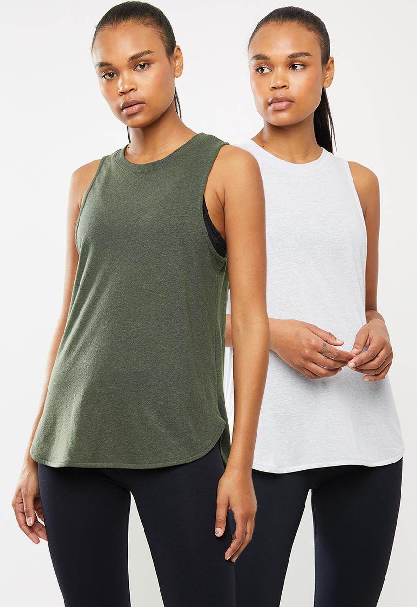 Cotton On - Active curve hem tank top 2pack - grey & khaki