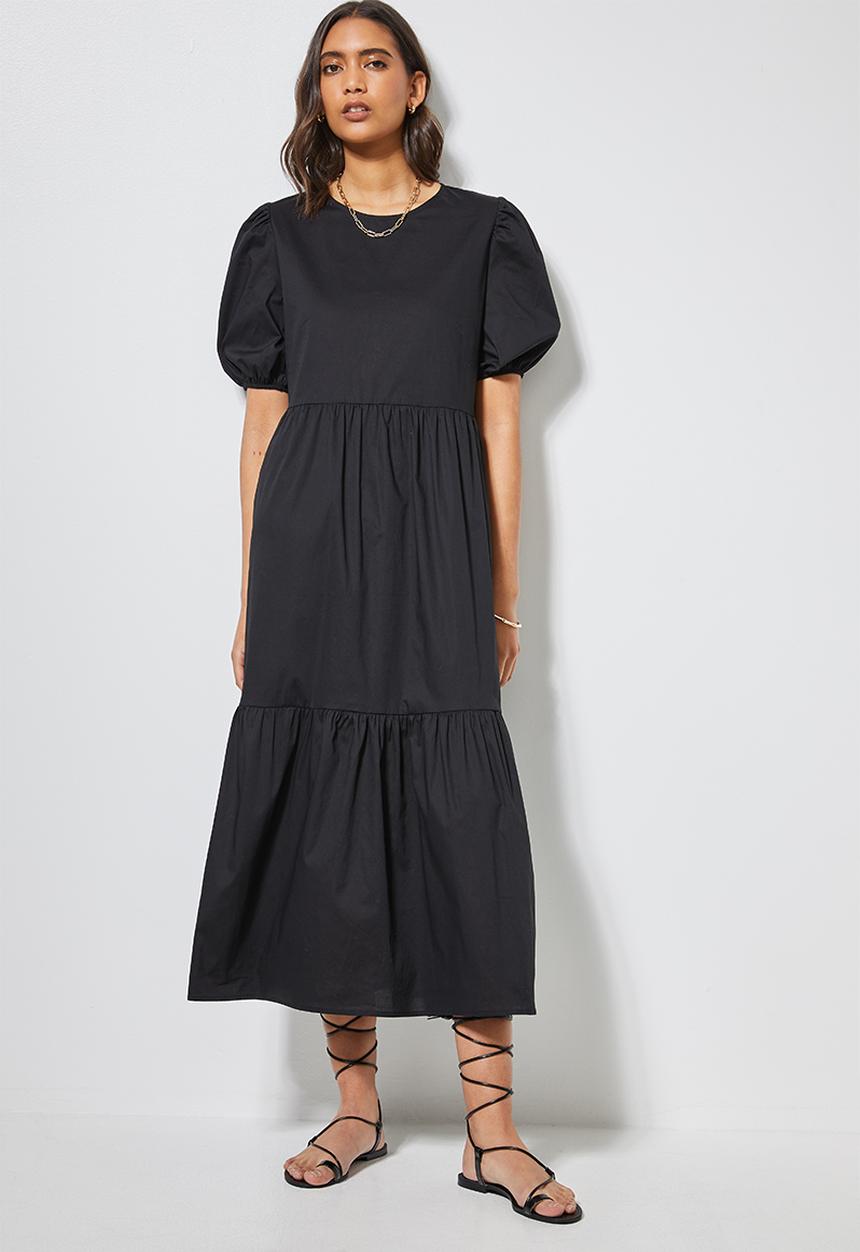Superbalist - Poplin tiered dress - black
