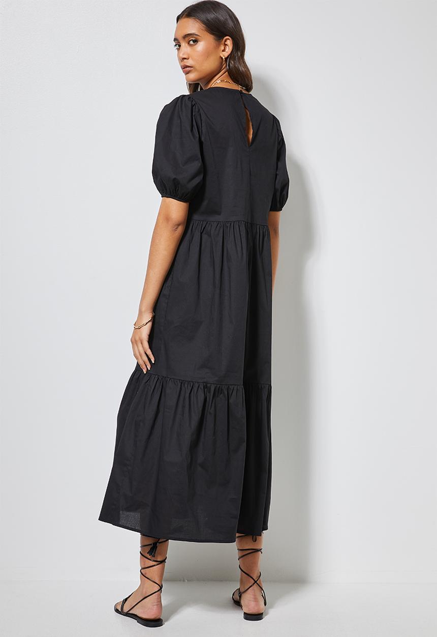 Superbalist - Poplin tiered dress - black