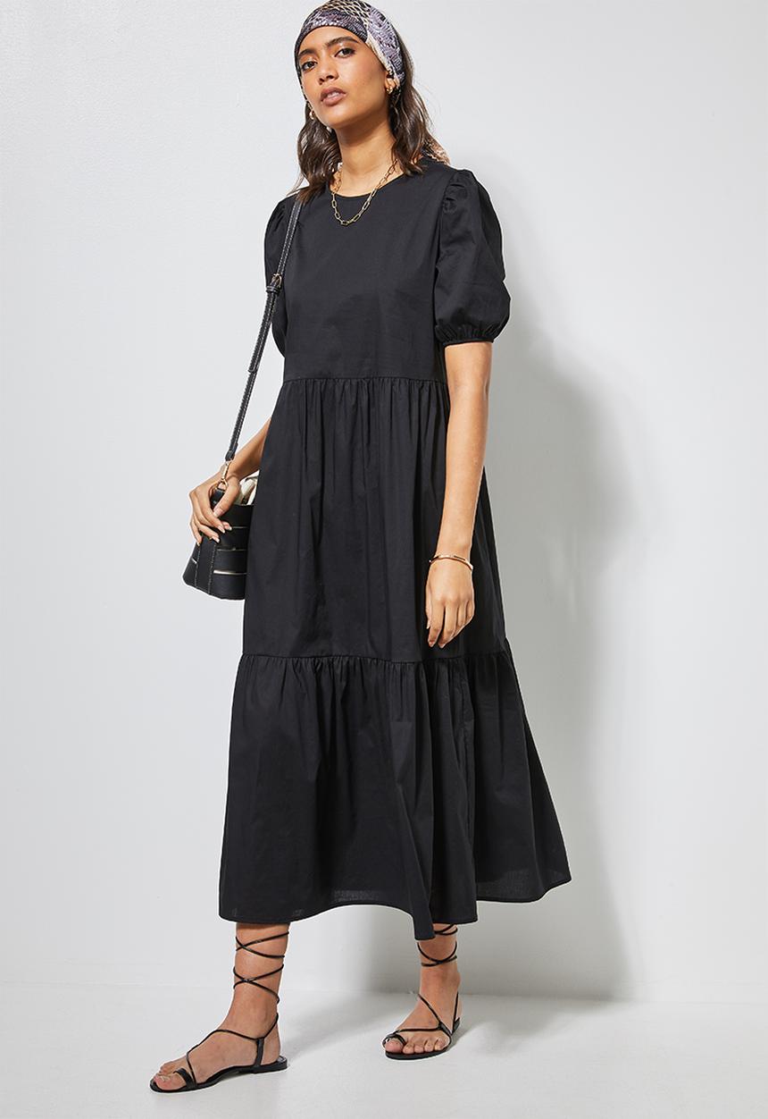 Superbalist - Poplin tiered dress - black