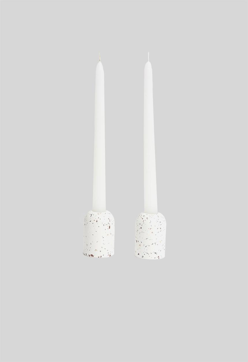 Sixth Floor - Terrazzo candle holder set of 2 - white terrazzo