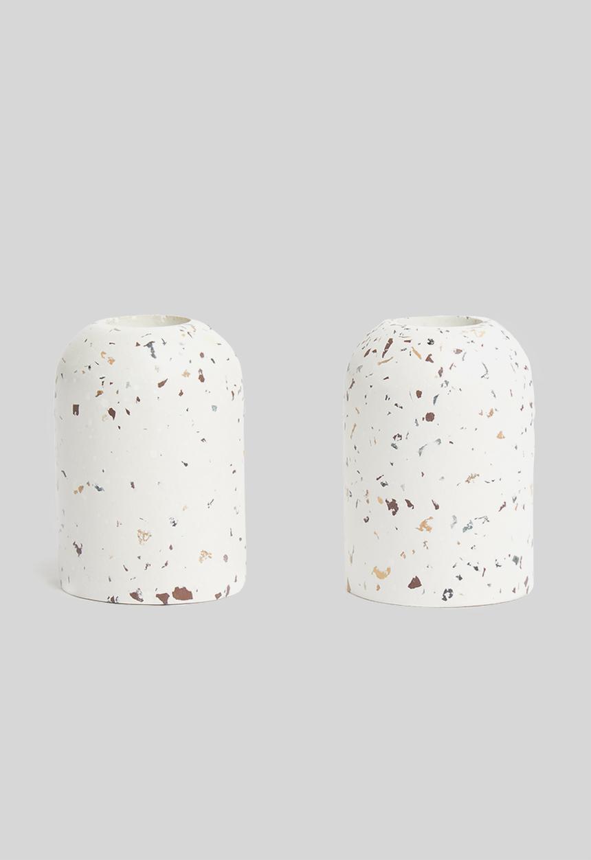 Sixth Floor - Terrazzo candle holder set of 2 - white terrazzo