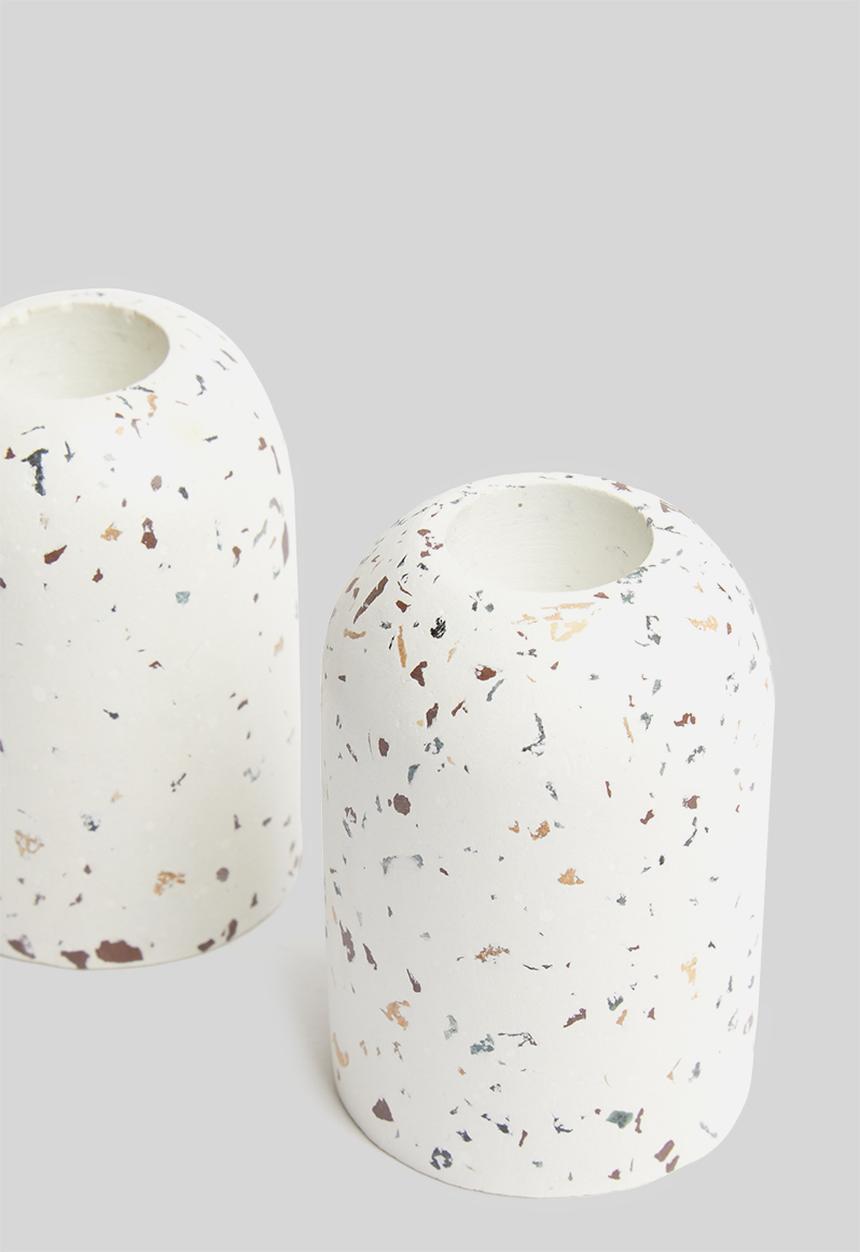 Sixth Floor - Terrazzo candle holder set of 2 - white terrazzo
