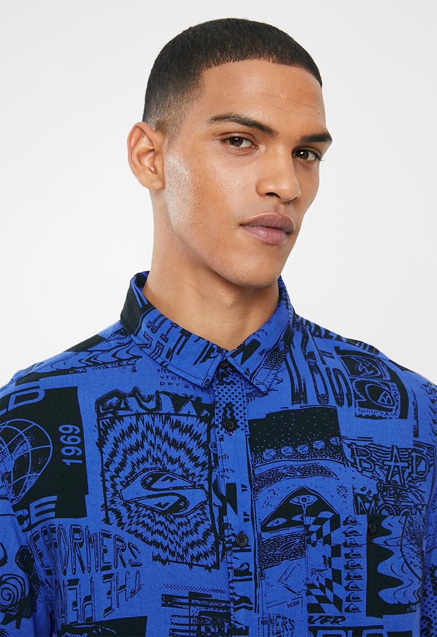 Quiksilver - Fluid geo short sleeve shirt - blue & black 
