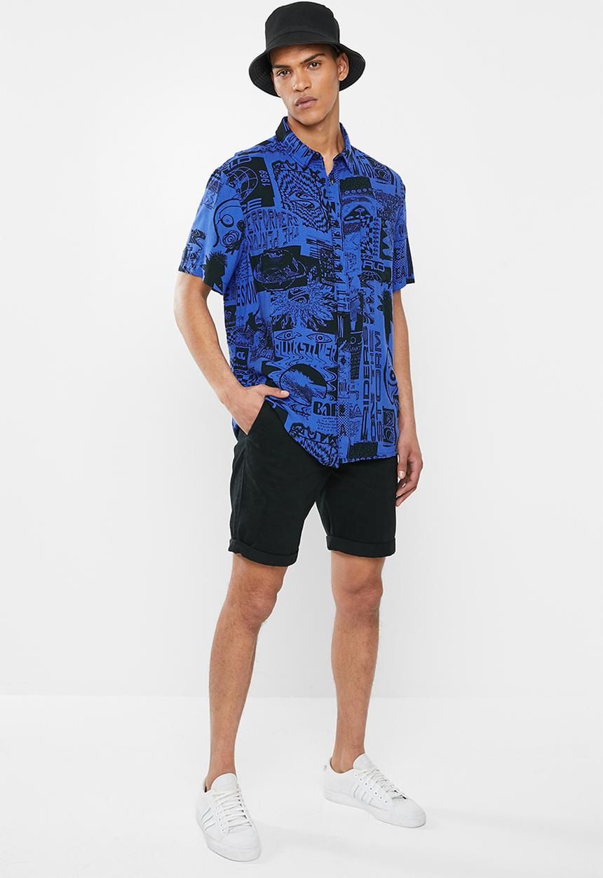 Quiksilver - Fluid geo short sleeve shirt - blue & black 