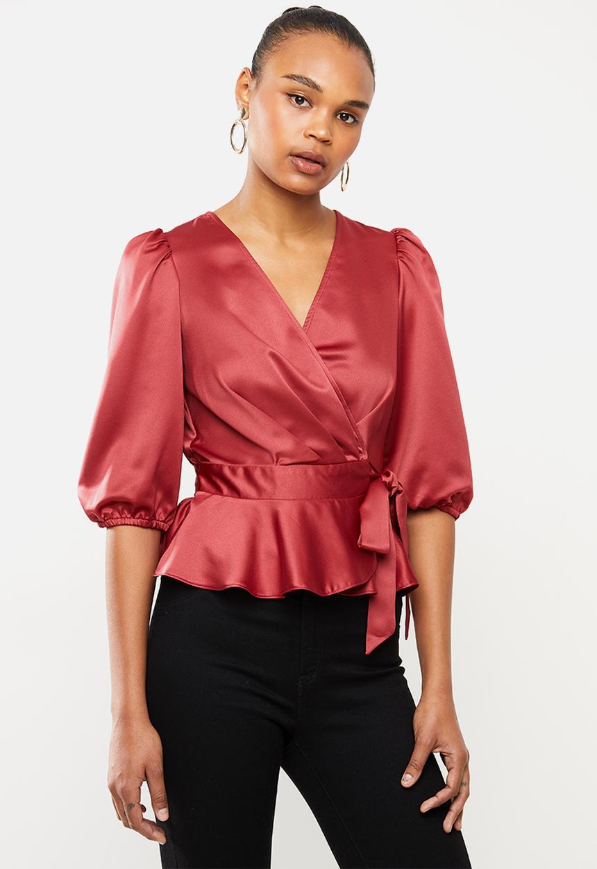 MILLA - Satin wrap blouse - clay