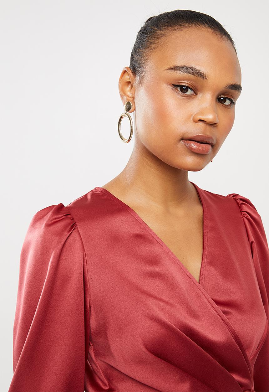 MILLA - Satin wrap blouse - clay
