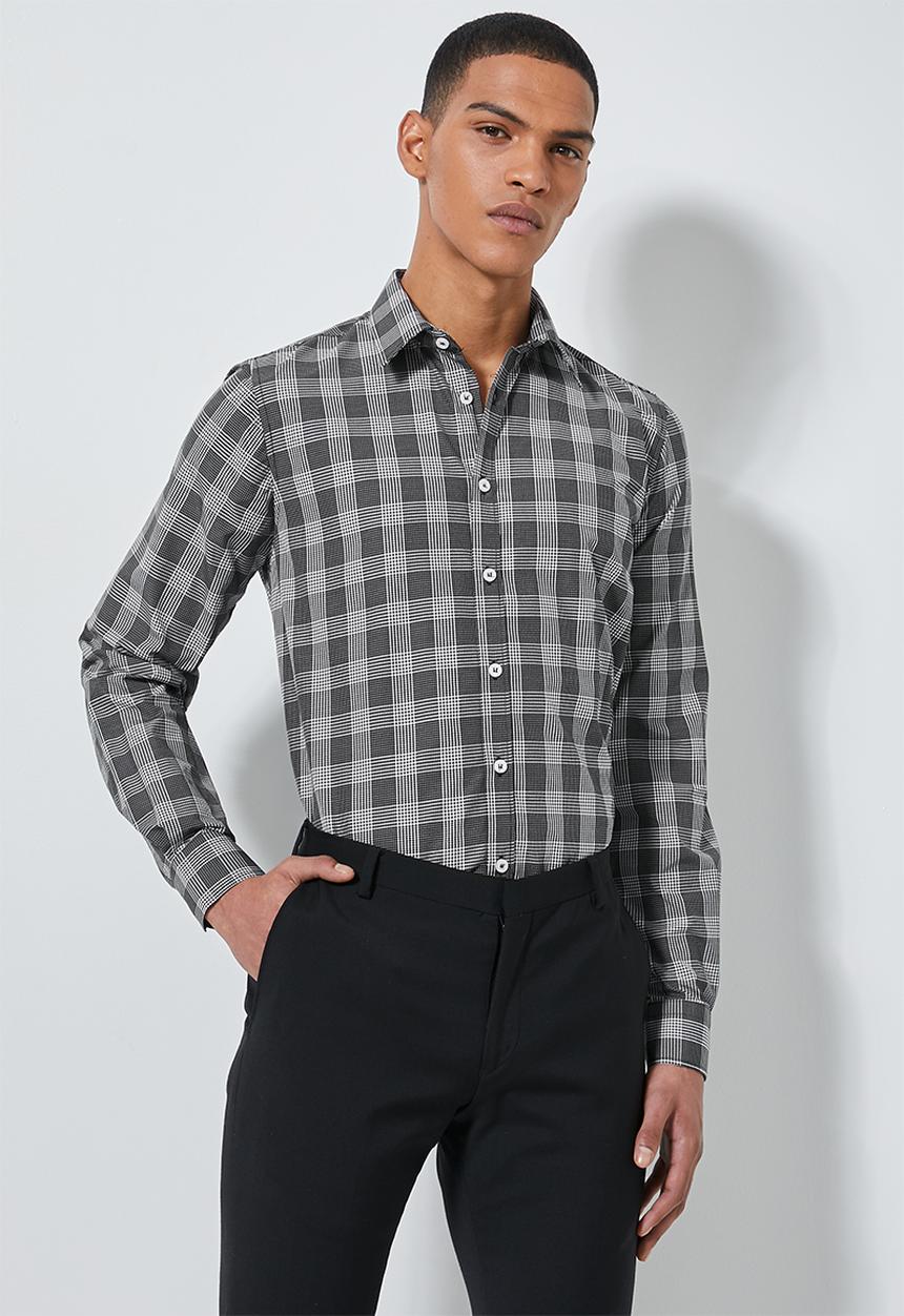 Superbalist - Jos slim fit long sleeve shirt - black & white 