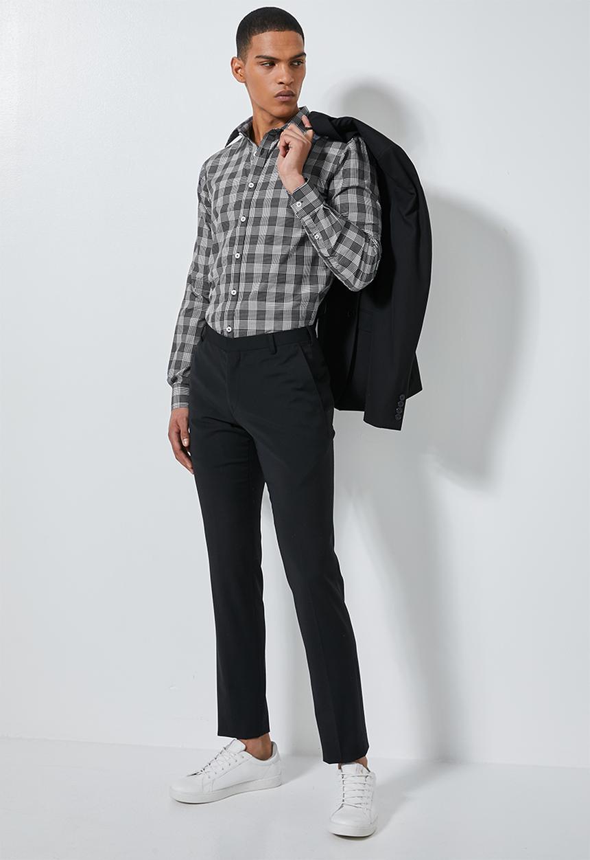 Superbalist - Jos slim fit long sleeve shirt - black & white 