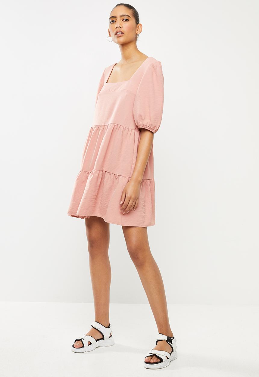Blake - Tiered square neck mini dress - pink