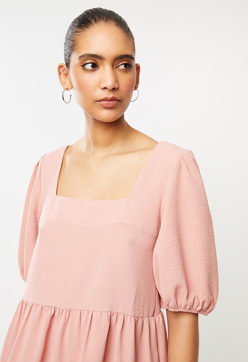 Blake - Tiered square neck mini dress - pink