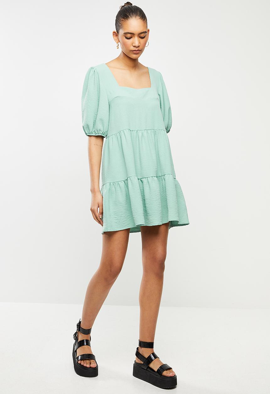 Blake - Tiered square neck mini dress - sage