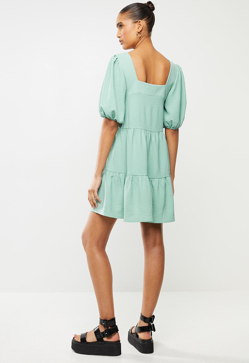 Blake - Tiered square neck mini dress - sage