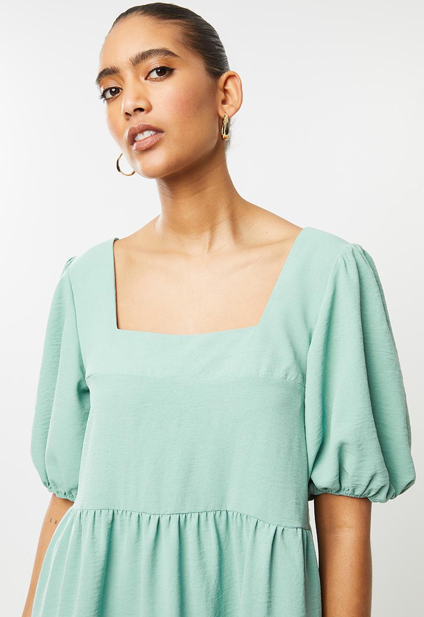Blake - Tiered square neck mini dress - sage
