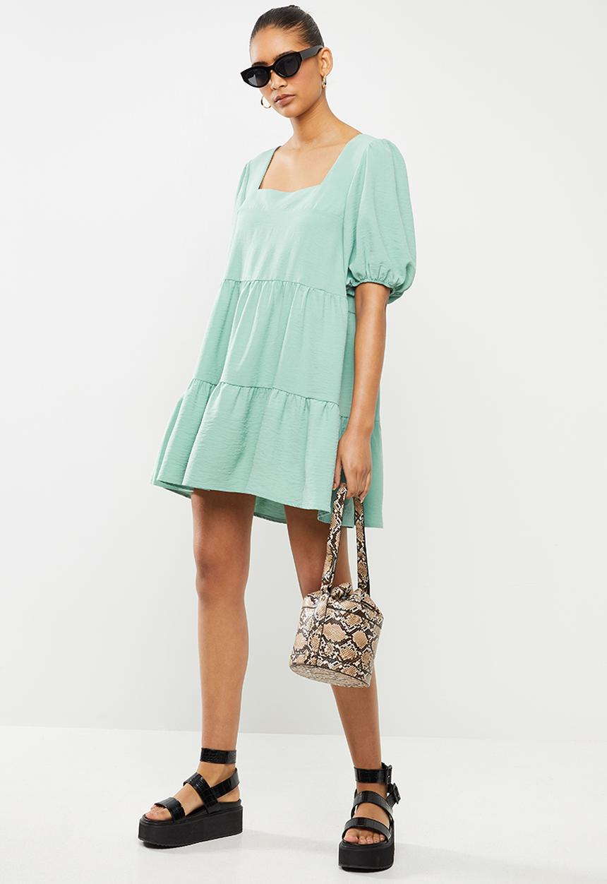 Blake - Tiered square neck mini dress - sage