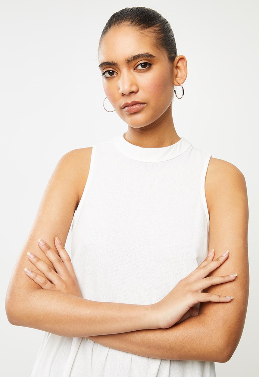 Blake - Linen rayon tiered midi tiered dress - white 