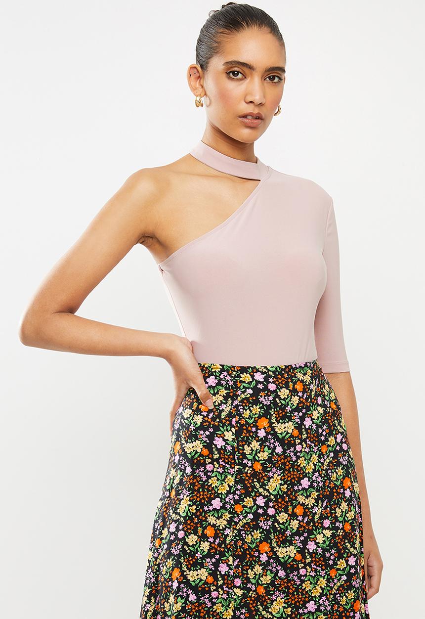 Blake - Asymmetric bodysuit with turtleneck - pink 