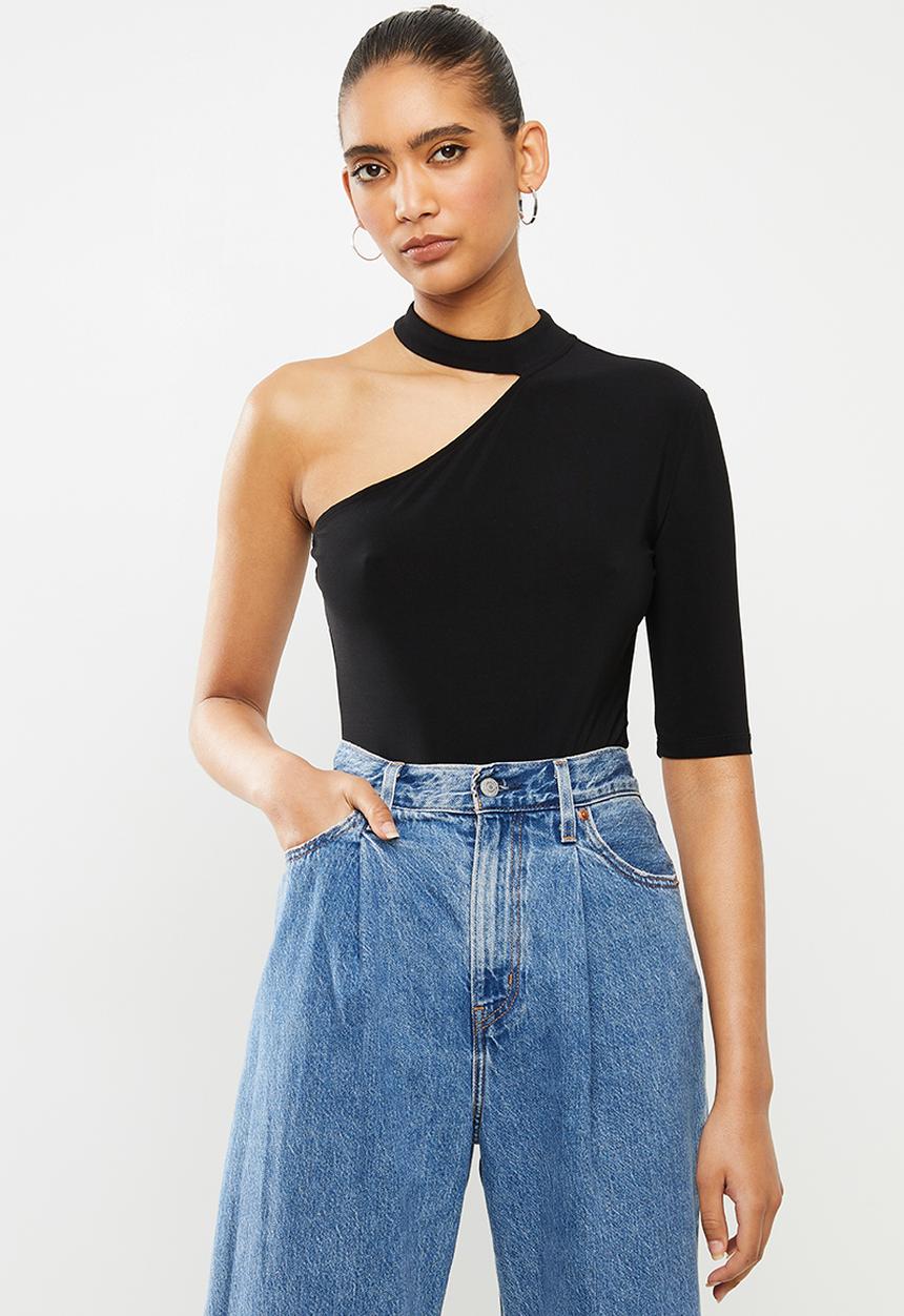 Blake - Asymmetric bodysuit with turtleneck - black