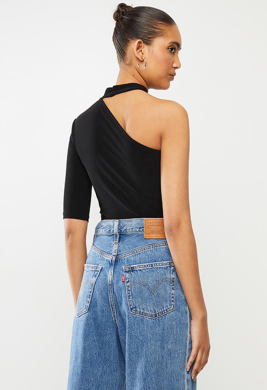 Blake - Asymmetric bodysuit with turtleneck - black
