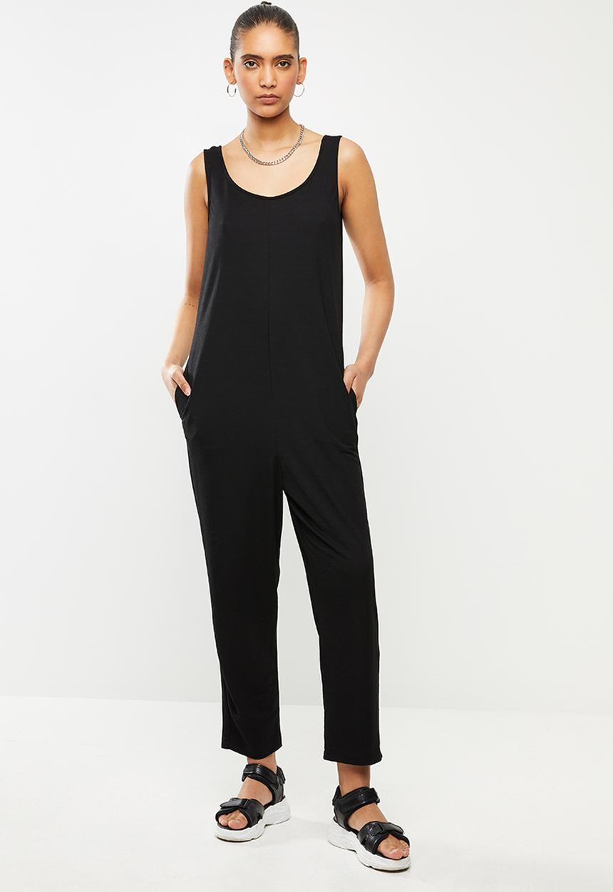 Blake - Pique knit sleeveless jumpsuit - black