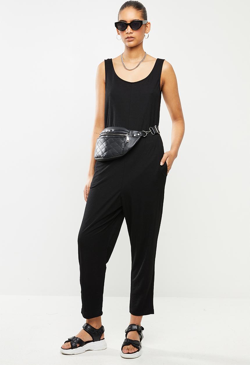 Blake - Pique knit sleeveless jumpsuit - black