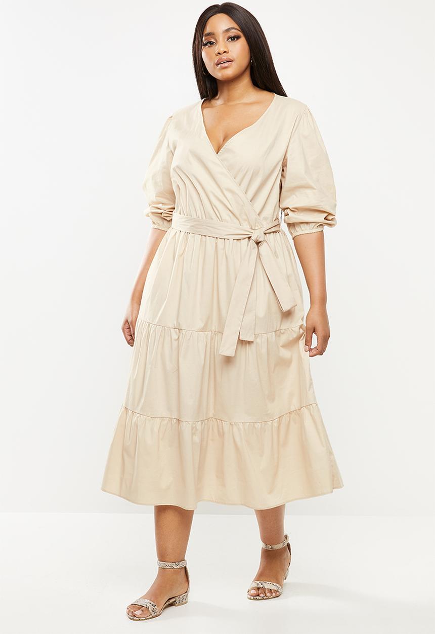 MILLA - Poplin tiered midi dress - neutral 