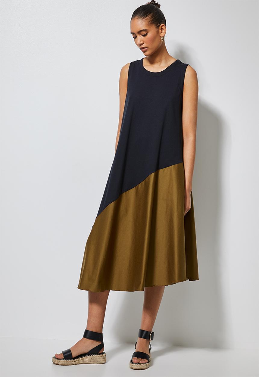 Superbalist - Trapeze combo fabric dress - black & brown