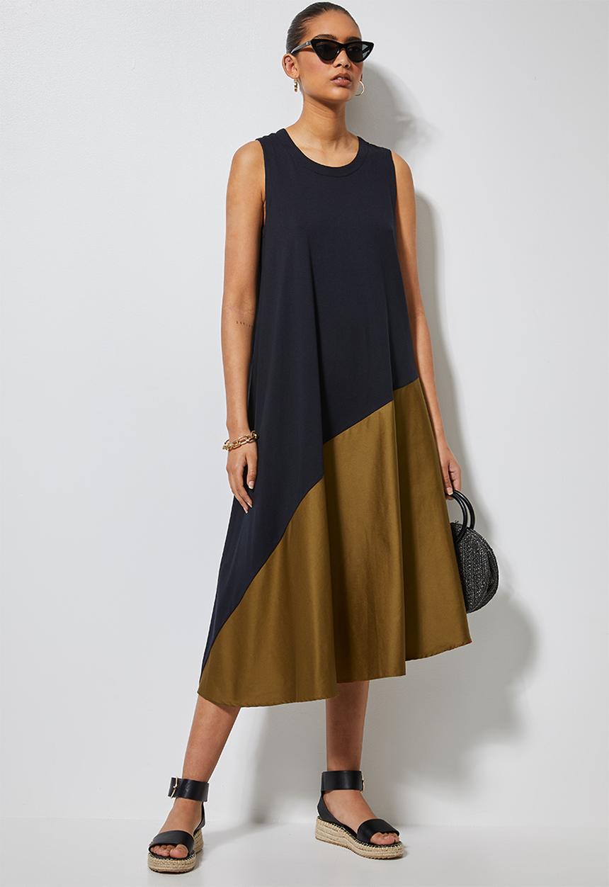 Superbalist - Trapeze combo fabric dress - black & brown