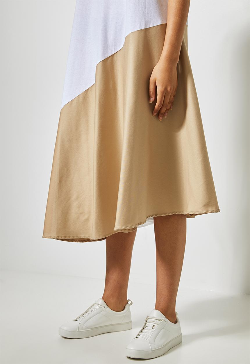 Superbalist - Trapeze combo fabric dress - white & beige 
