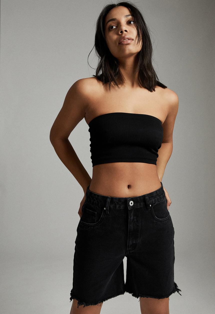 Cotton On - Straight denim bermuda short - super washed black