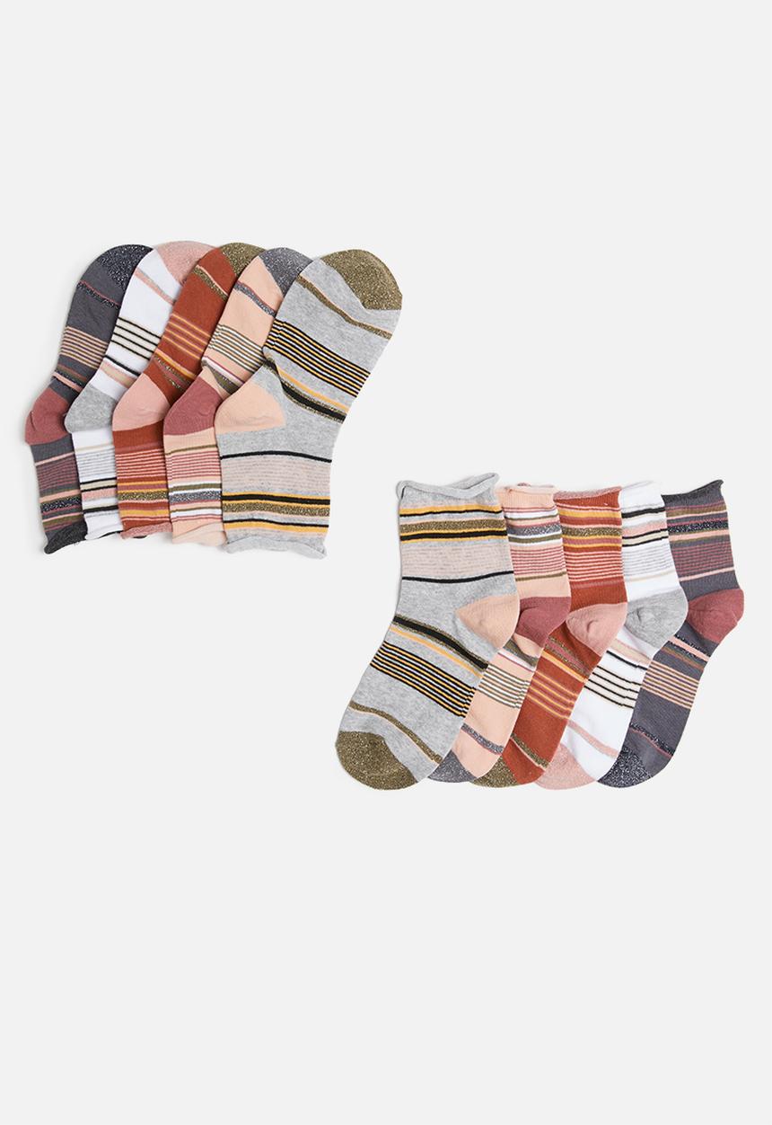 Cotton On - 5 Pack roll top quarter crew sock - multi 