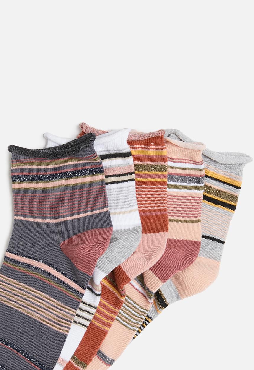 Cotton On - 5 Pack roll top quarter crew sock - multi 