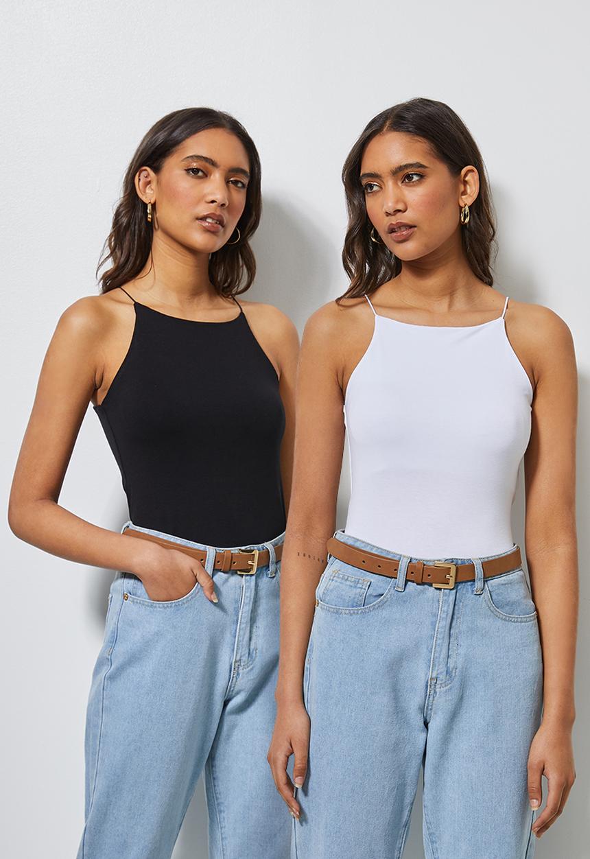 Superbalist - 2pk halter cami with half shelf - black & white