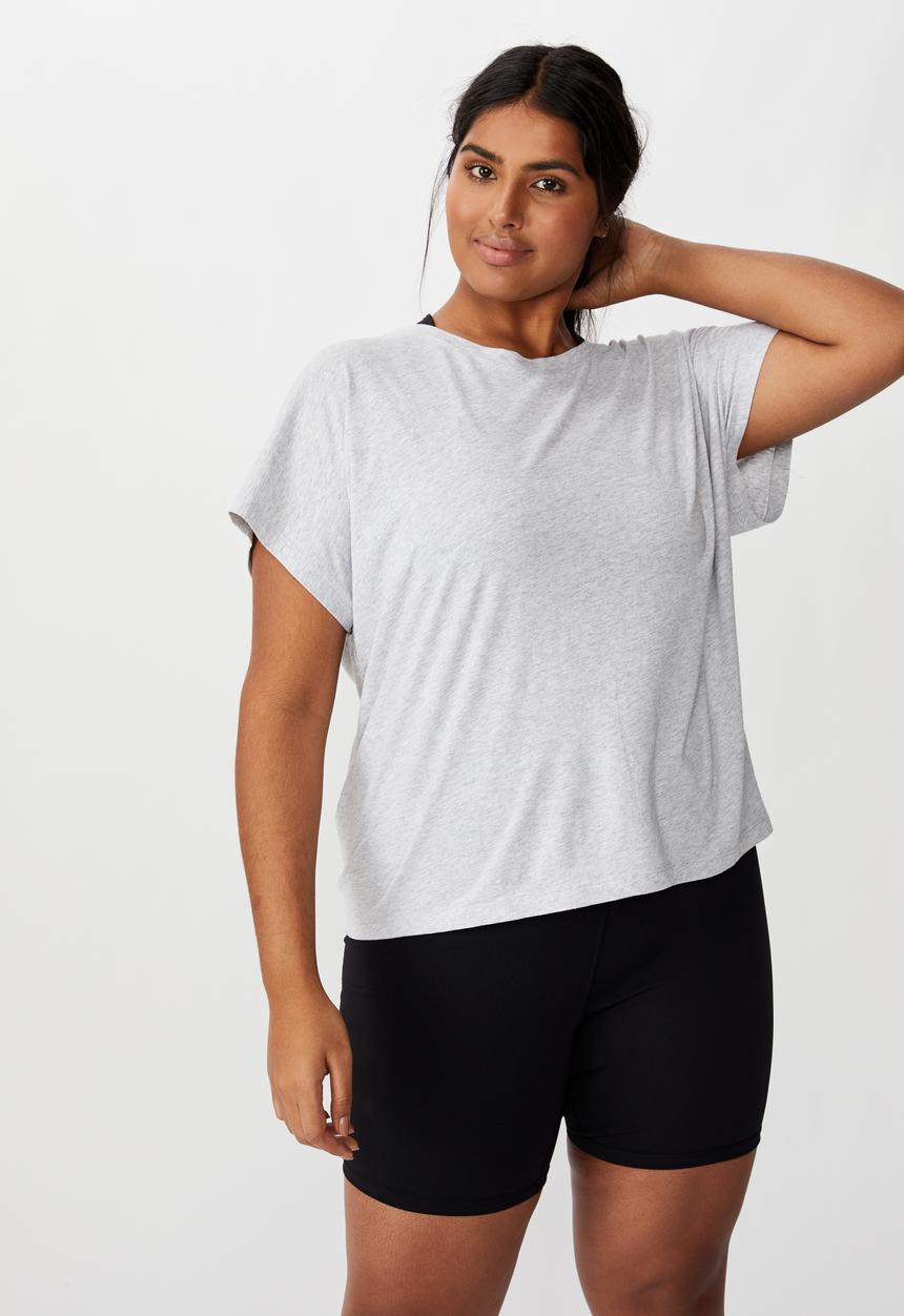 Cotton On - Curve active drop sleeve tie back T-shirt - grey